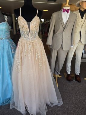 Clarisse Blush Pink and Gold Sequin Prom Dress